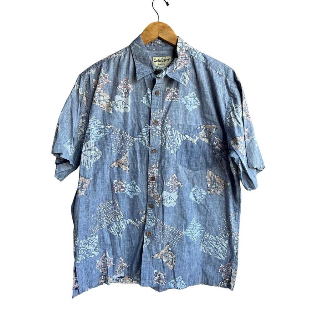 VTG Cookie Street Men LARGE Honolulu Shirt Fish Hawaiian Short Sleeve Button Up